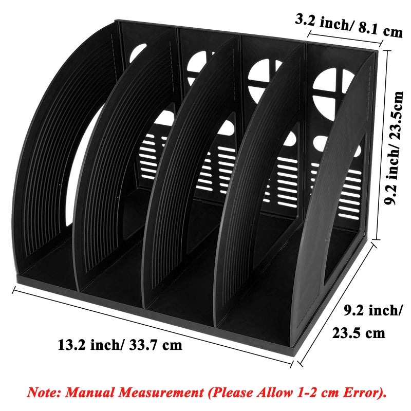 SAYEEC Sturdy Magazine Holder 4 Compartments Plastic Desktop File Organizer File Dividers Office Organizer Storage Document Magaizne Rack Display Box (Black) - Image 2